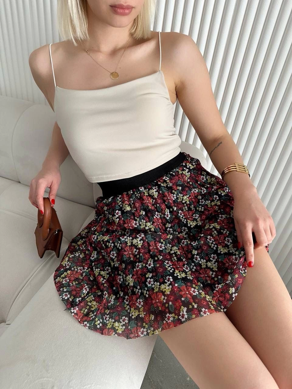 Baskılı astarlı mini etek - Lisinya