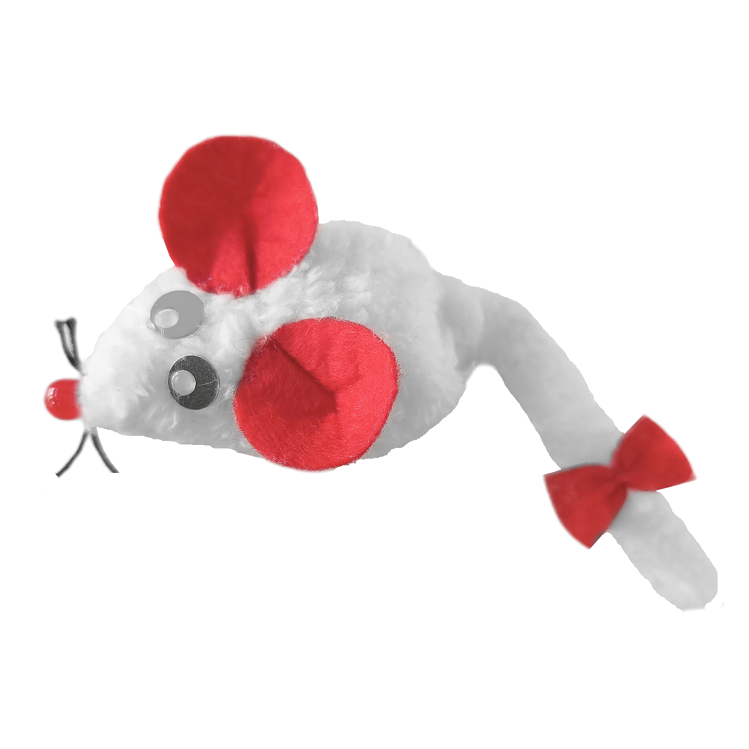 Kedi Oyuncağı Bıyıklı Peluş Fare 4,5 x 6-15 cm Beyaz - Lisinya