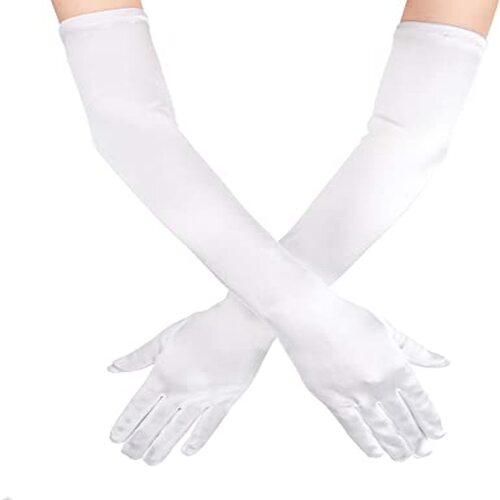 Beyaz Renk Dirseğe Kadar Uzun Kumaş Eldiven 40 cm (Lisinya)