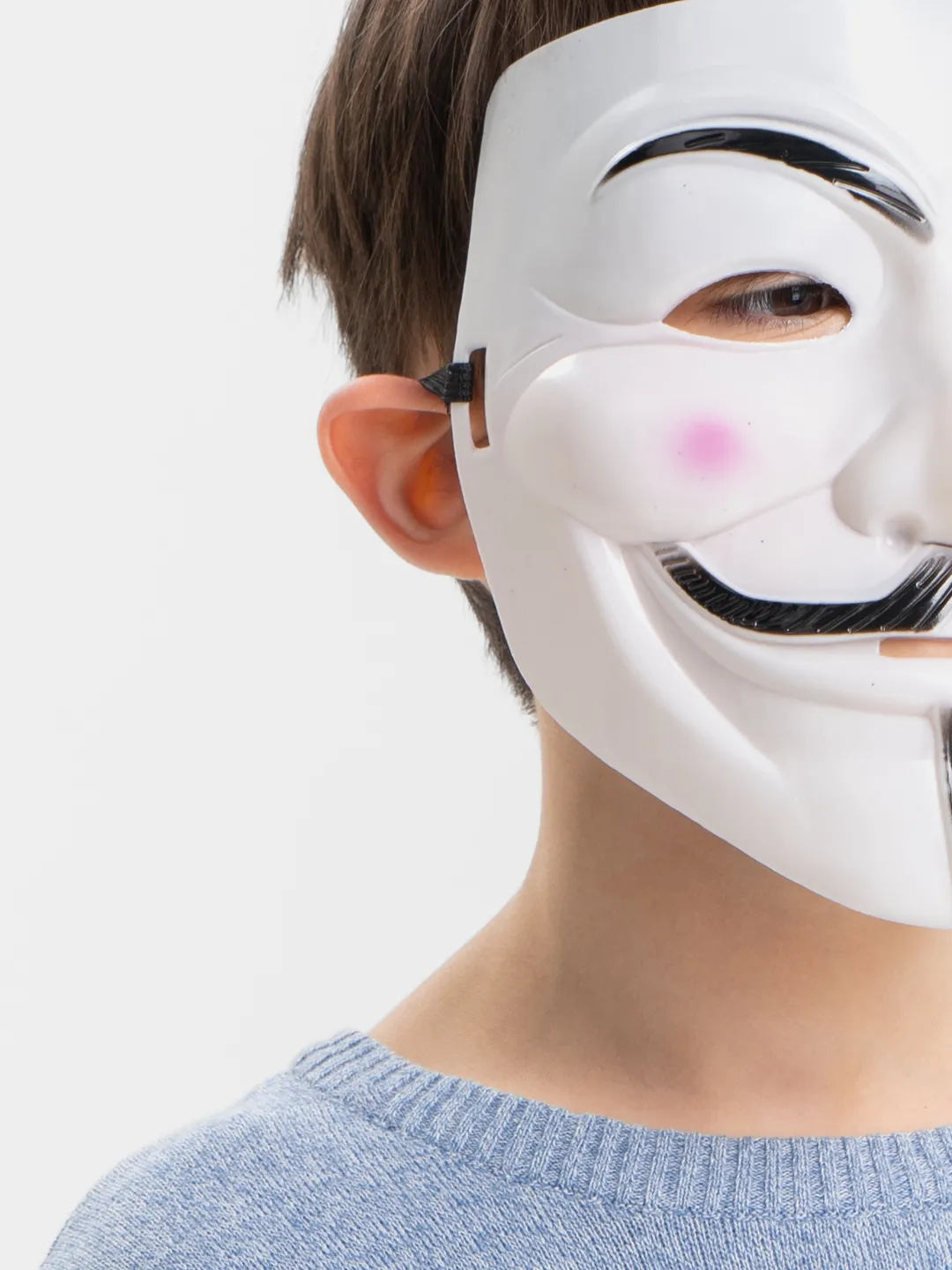 Beyaz Renk Pembe Yanaklı İthal V For Vendetta Maskesi Beyaz Renk Pembe Yanaklı İthal V For Vendetta Maskesi (Lisinya)
