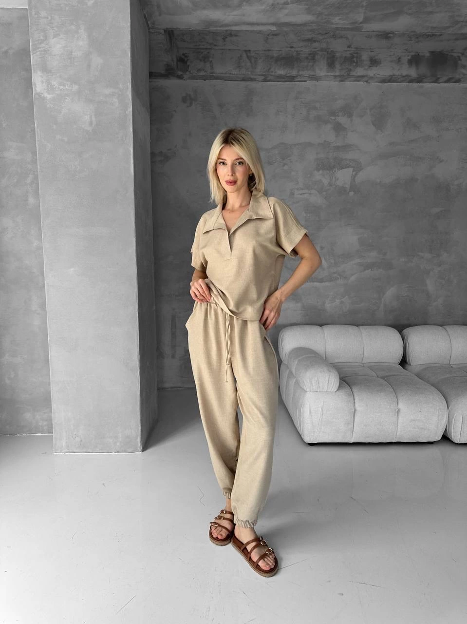 Bluz şalvar takım bej s255841 - Lisinya