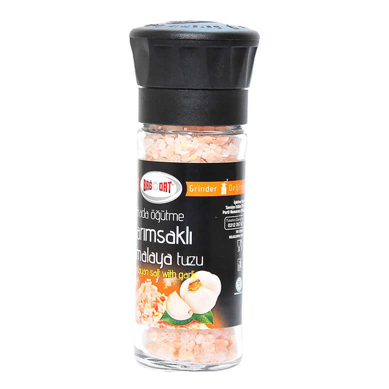Lisinya214 Cam Değirmenli Sarımsaklı Himalaya Granül Çakıl Doğal Kaya Tuzu 110 Gr