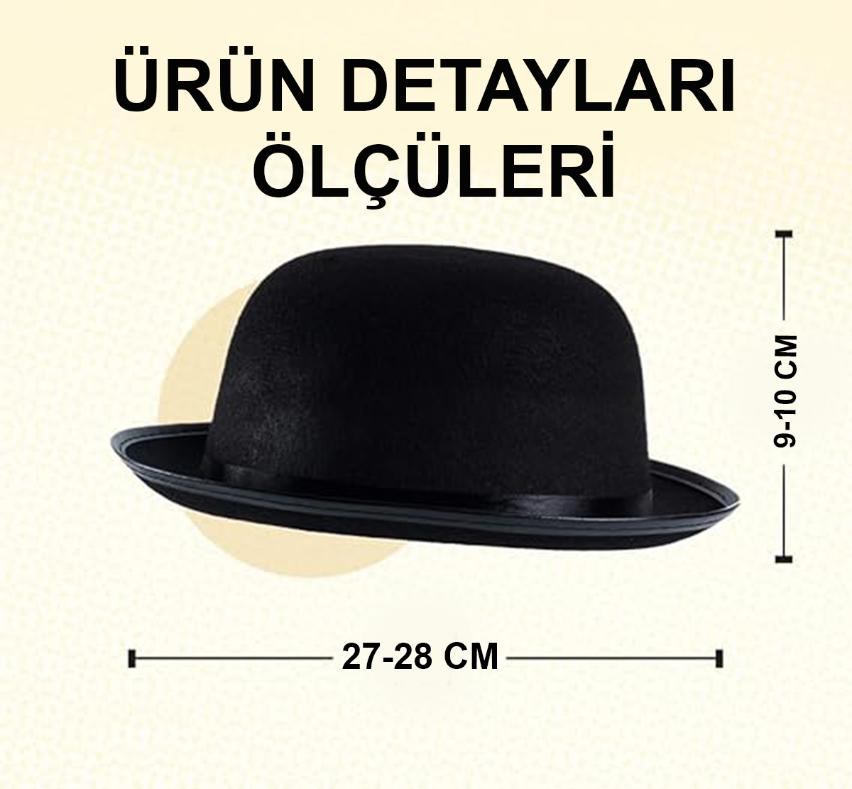 Charlie Chaplin Stil Yetişkin Şapkası – Siyaelon Parti Şapkası Charlie Chaplin Şapka Melon Şapka (Lisinya)