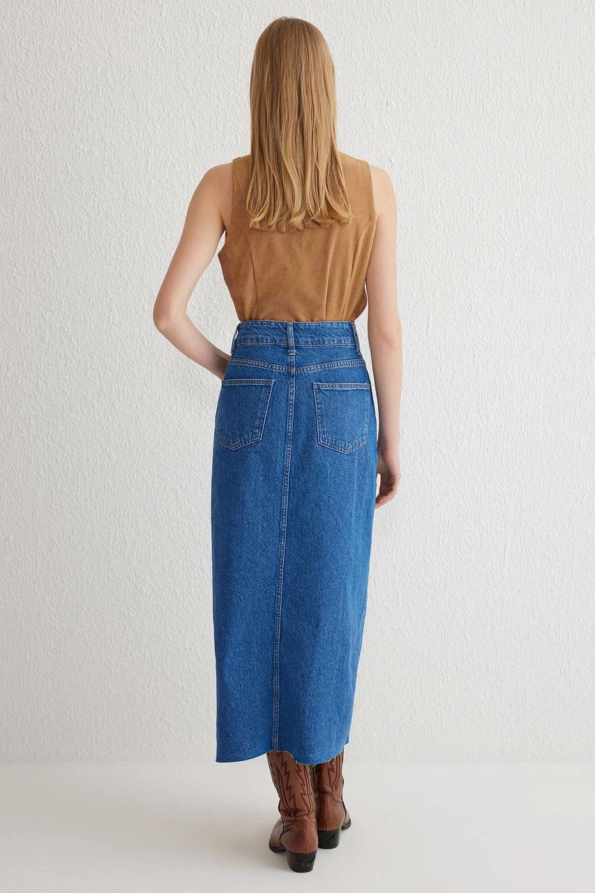 Çift yırtmaçlı jean etek s140 - Lisinya