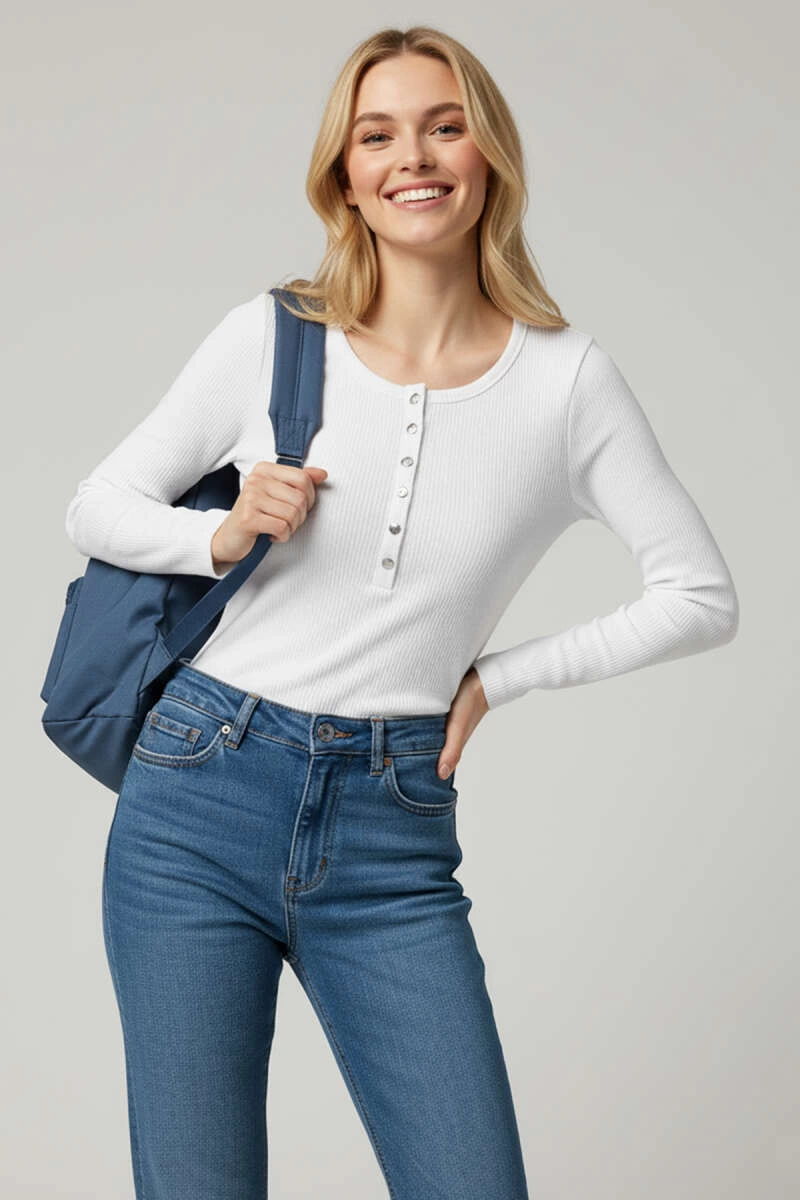 Çıtçıt Detaylı Bluz Beyaz T4343 - Lisinya