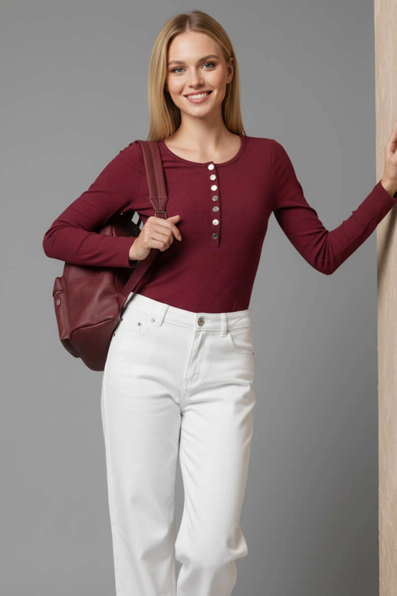 Çıtçıt Detaylı Bluz Bordo T4343 - Lisinya