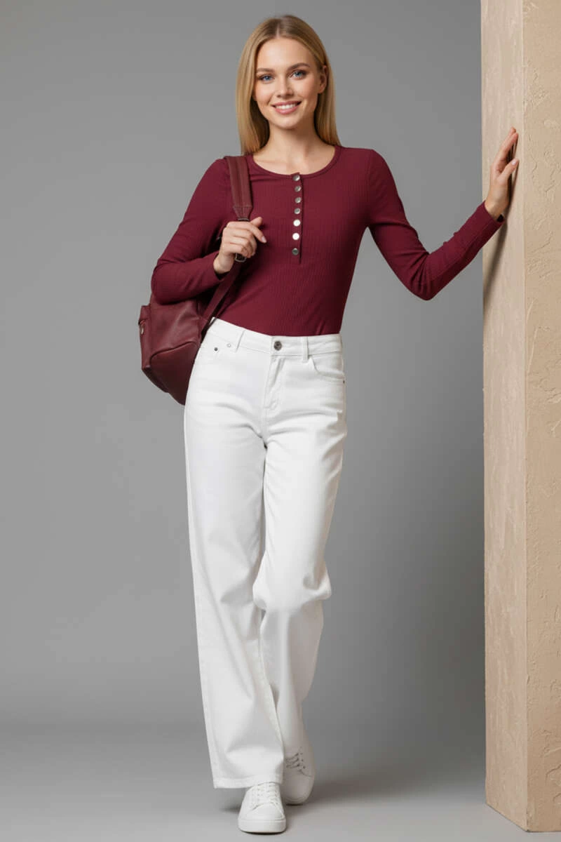 Çıtçıt Detaylı Bluz Bordo T4343 - Lisinya