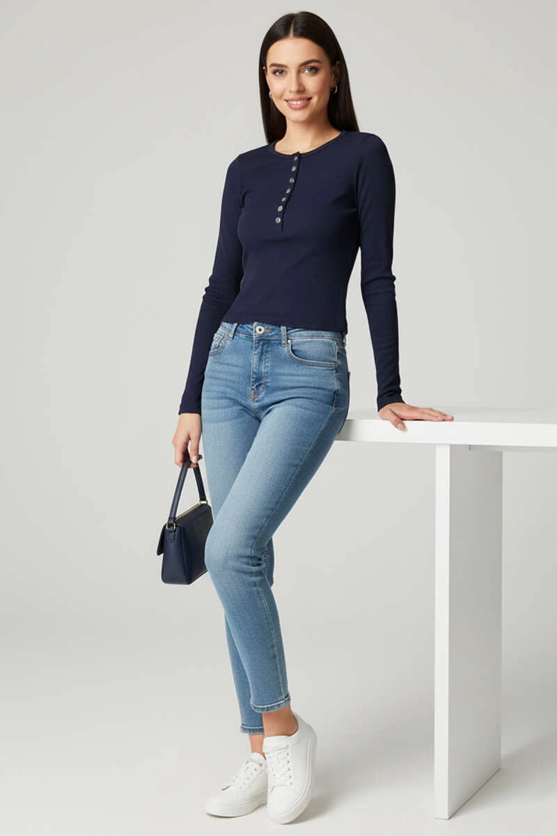Çıtçıt Detaylı Bluz Lacivert T4343 - Lisinya
