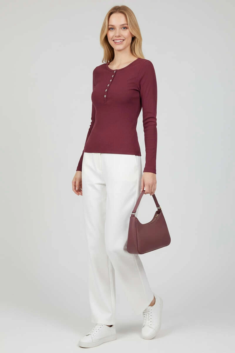 Çıtçıt Detaylı Bluz Mürdüm T4343 - Lisinya