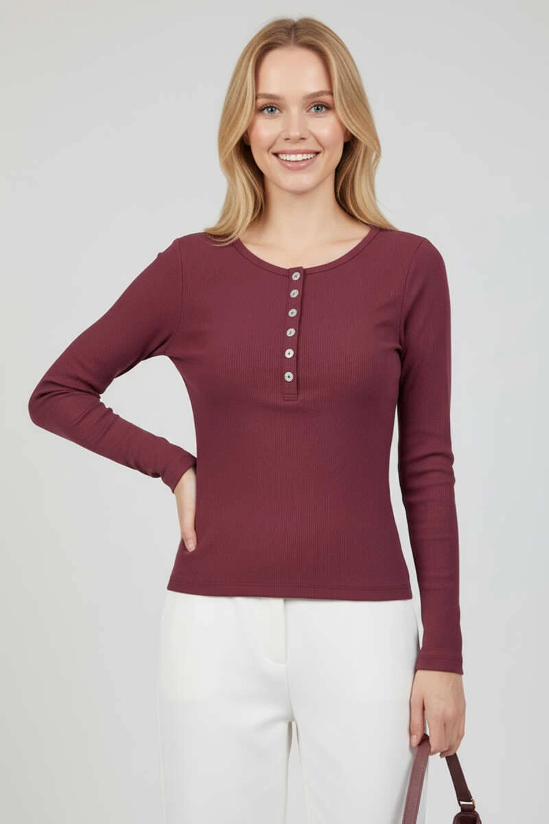 Çıtçıt Detaylı Bluz Mürdüm T4343 - Lisinya