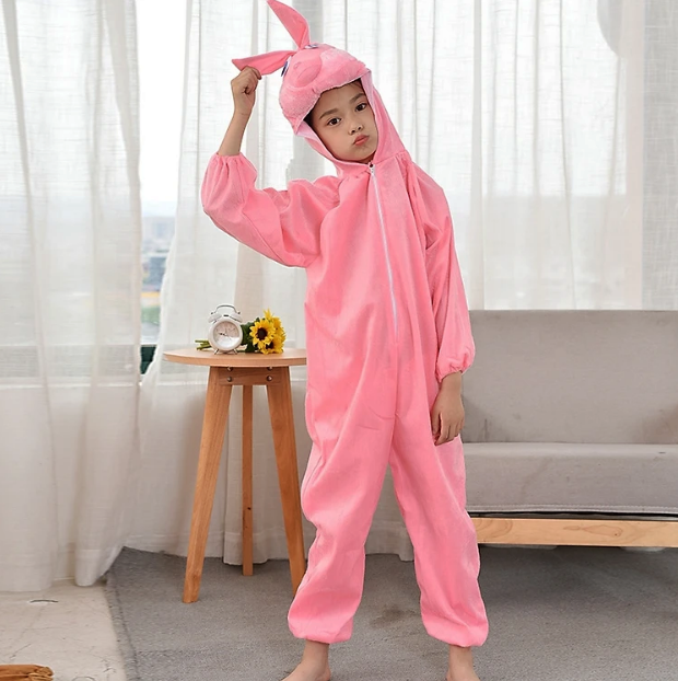 Çocuk Tavşan Kostümü Pembe Renk 4-5 Yaş 100 cm (Lisinya)