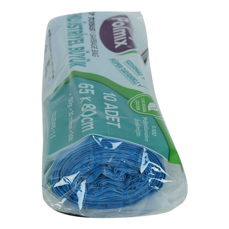 Lisinya214 Çöp Torbası Büyük Boy 65x80Cm 150Gr 30Mikron 50Lt Mavi Rulo 10 Adet