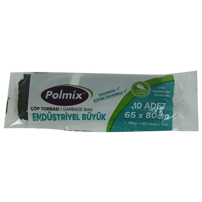 Lisinya214 Çöp Torbası Büyük Boy 65x80Cm 150Gr 30Mikron 50Lt Siyah Rulo 10 Adet