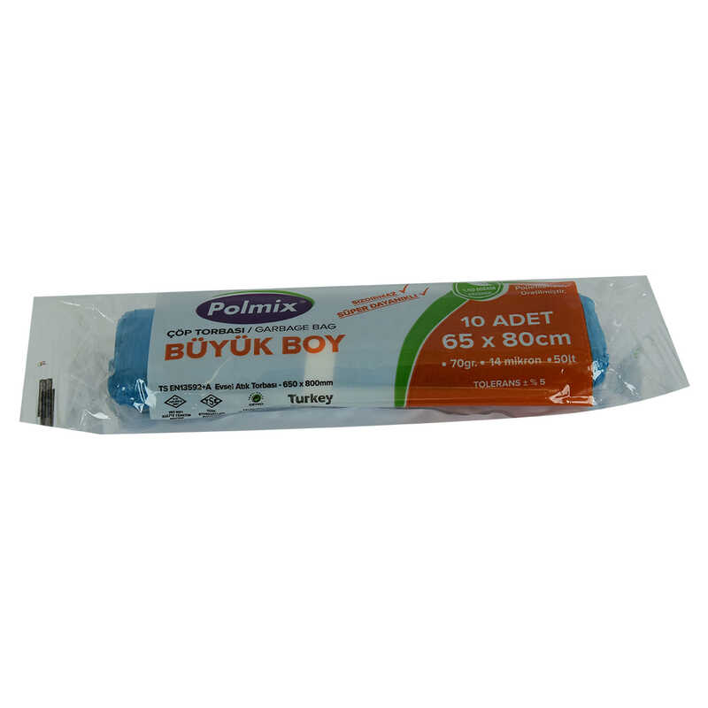 Lisinya214 Çöp Torbası Büyük Boy 65x80Cm 70Gr 14Mikron 50Lt Mavi Rulo 10 Adet