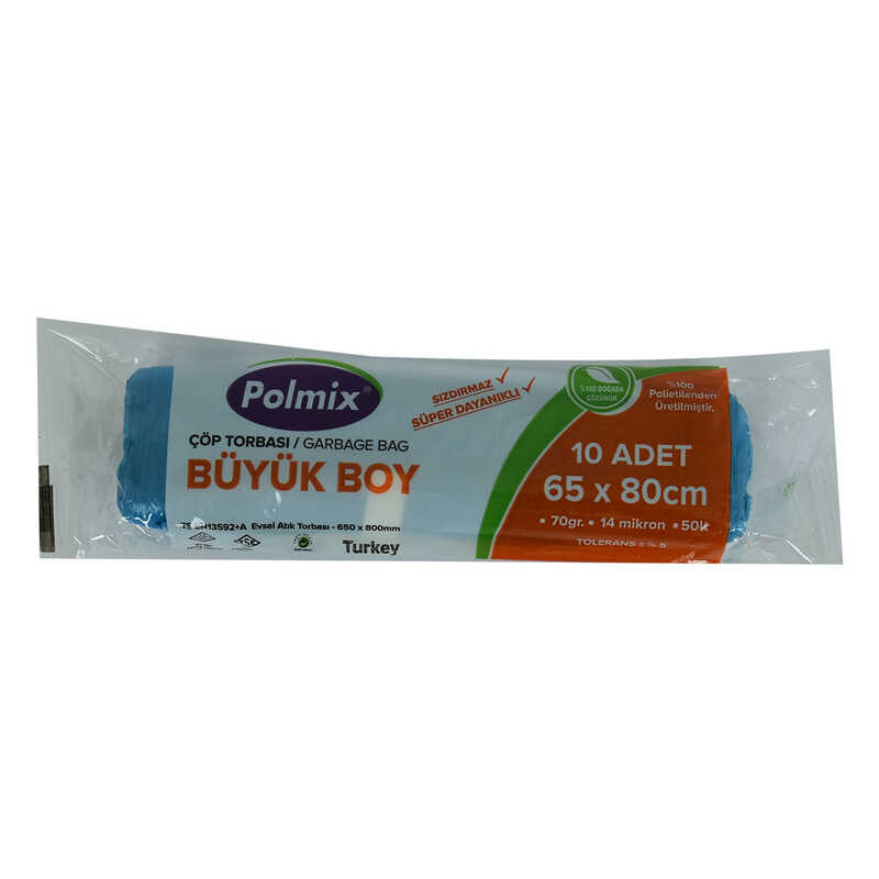 Lisinya214 Çöp Torbası Büyük Boy 65x80Cm 70Gr 14Mikron 50Lt Mavi Rulo 10 Adet