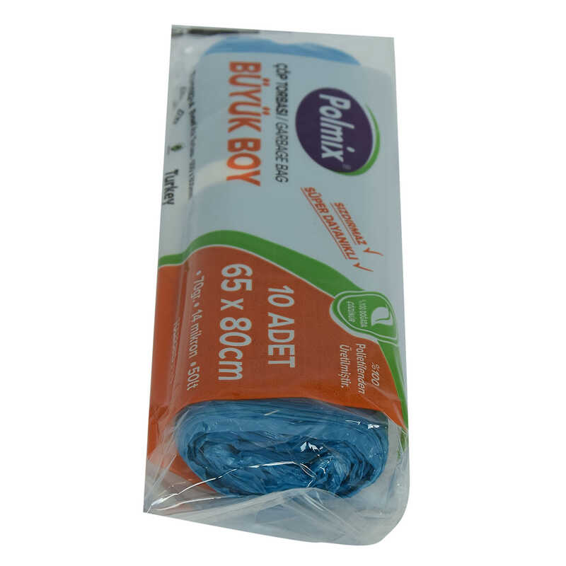 Lisinya214 Çöp Torbası Büyük Boy 65x80Cm 70Gr 14Mikron 50Lt Mavi Rulo 10 Adet