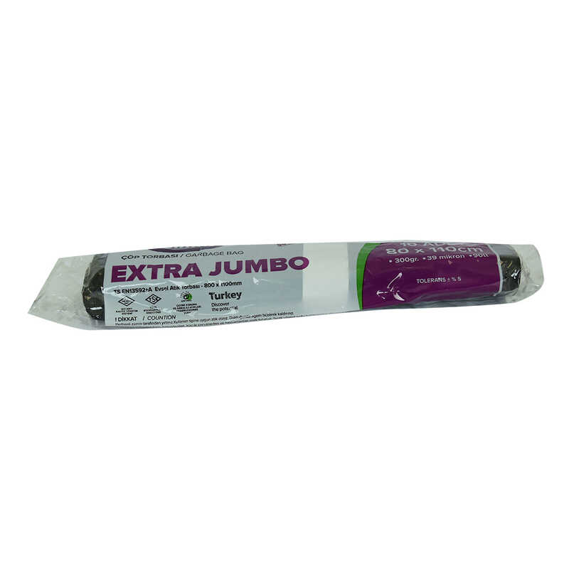 Lisinya214 Çöp Torbası Extra Jumbo Boy 80x110Cm 300Gr 39Mikron 90Lt Siyah Rulo 10 Adet