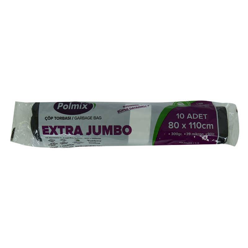 Lisinya214 Çöp Torbası Extra Jumbo Boy 80x110Cm 300Gr 39Mikron 90Lt Siyah Rulo 10 Adet