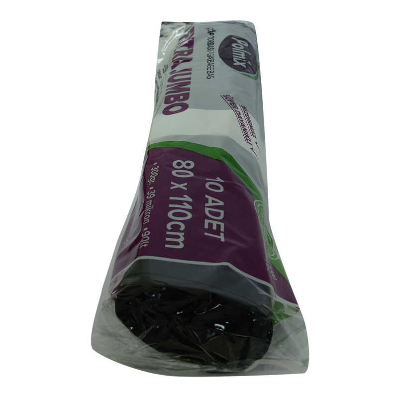 Lisinya214 Çöp Torbası Extra Jumbo Boy 80x110Cm 300Gr 39Mikron 90Lt Siyah Rulo 10 Adet