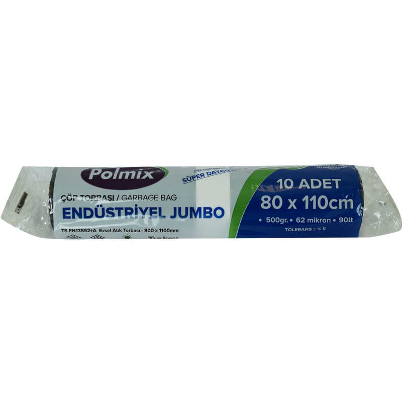 Lisinya214 Çöp Torbası Jumbo Boy 80x110Cm 500Gr 62Mikron 90Lt Siyah Rulo 10 Adet