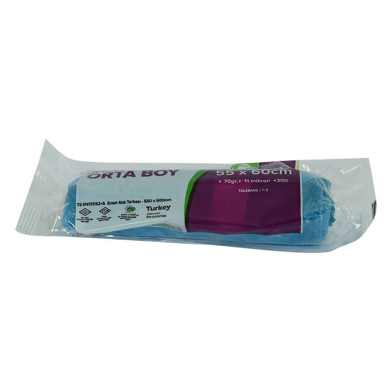 Lisinya214 Çöp Torbası Orta Boy 55x60Cm 70Gr 11Mikron 30Lt Mavi Rulo 20 Adet
