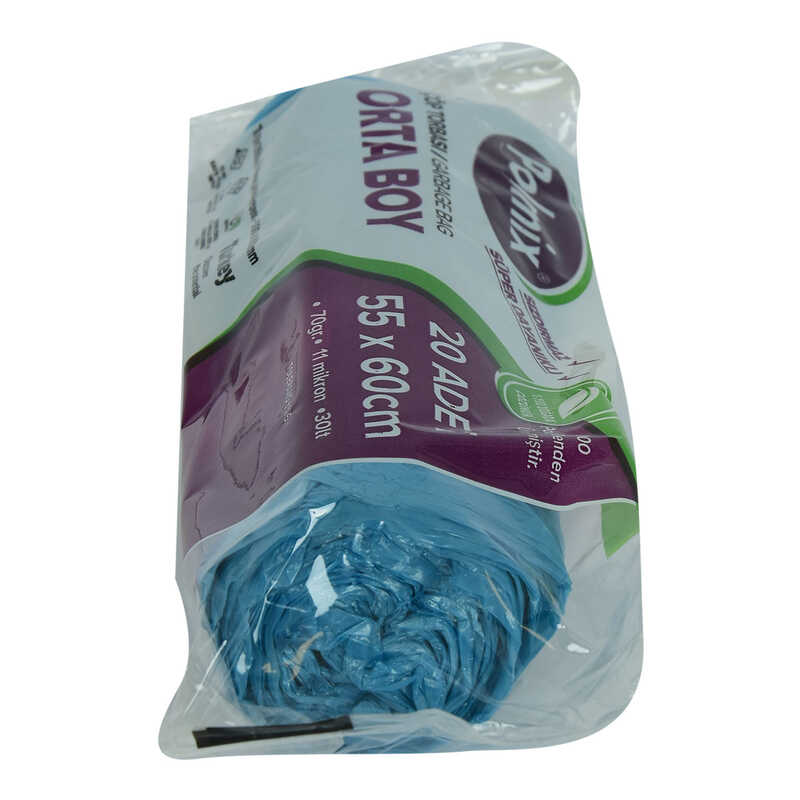Lisinya214 Çöp Torbası Orta Boy 55x60Cm 70Gr 11Mikron 30Lt Mavi Rulo 20 Adet