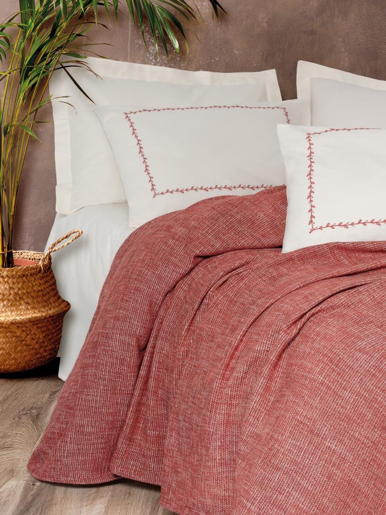 Embrova Şönil Çift Kişilik Yatak Örtüsü/Pike Takımı Loom Bordo - Lisinya