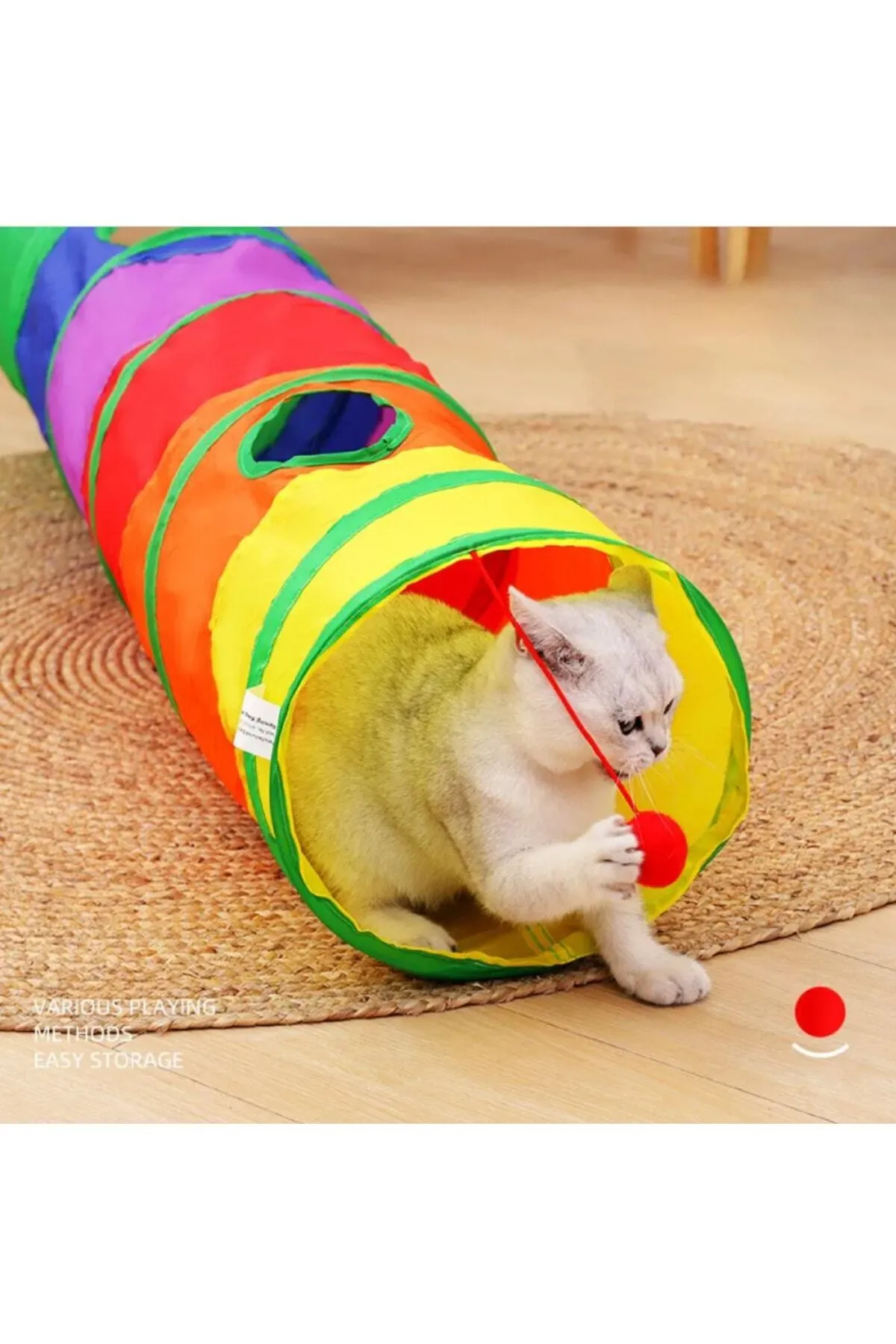 Lisinya205 Gökkuşağı Desenli  Kedi Oyun Tüneli, Katlanabilir 125 cm