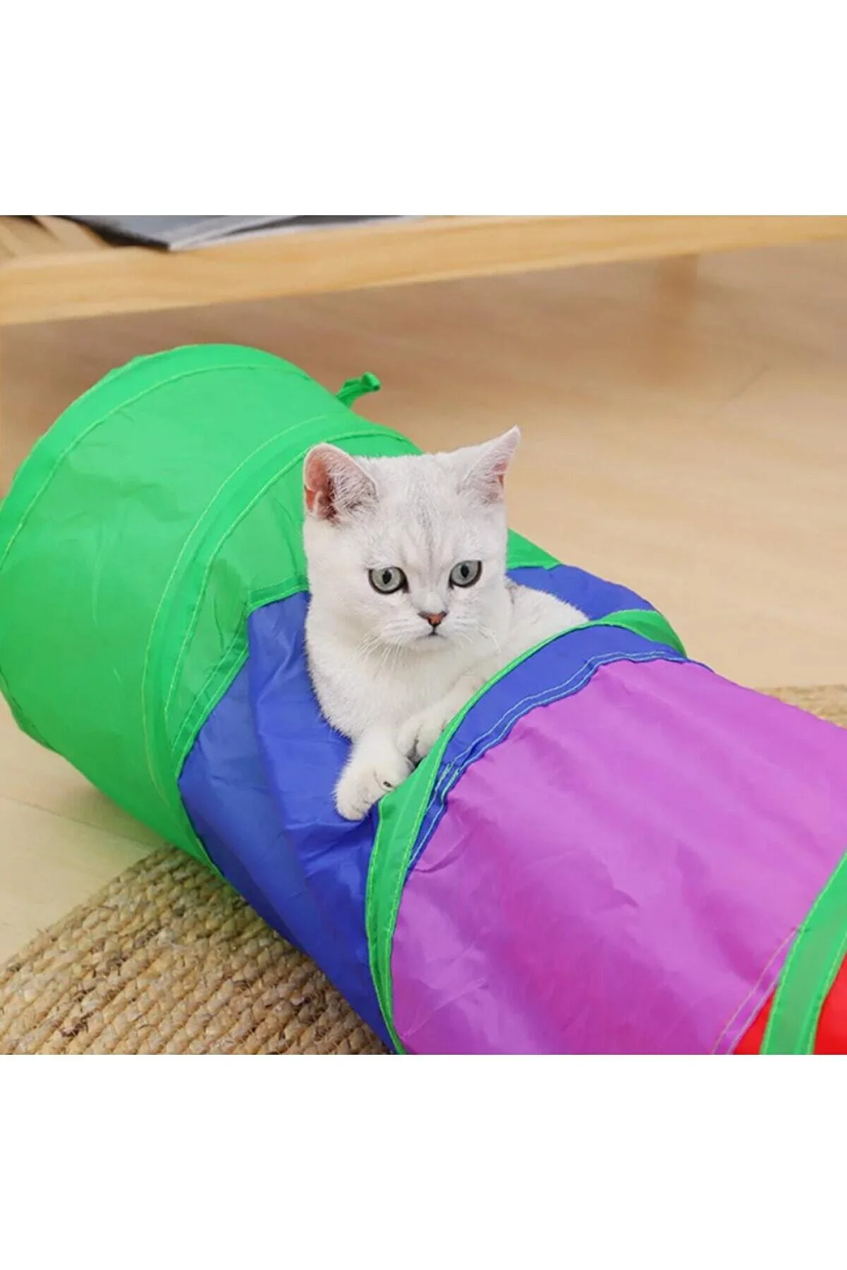 Lisinya205 Gökkuşağı Desenli  Kedi Oyun Tüneli, Katlanabilir 125 cm