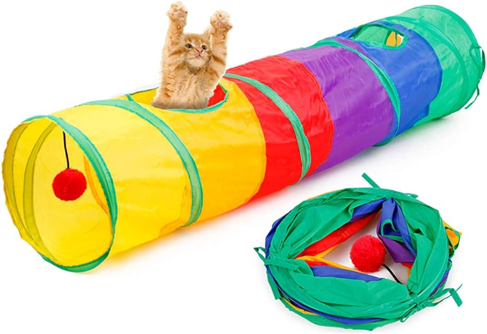 Lisinya205 Gökkuşağı Desenli  Kedi Oyun Tüneli, Katlanabilir 125 cm