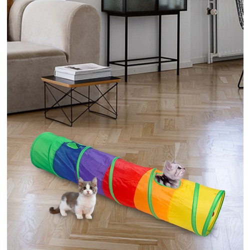 Lisinya205 Gökkuşağı Desenli  Kedi Oyun Tüneli, Katlanabilir 125 cm