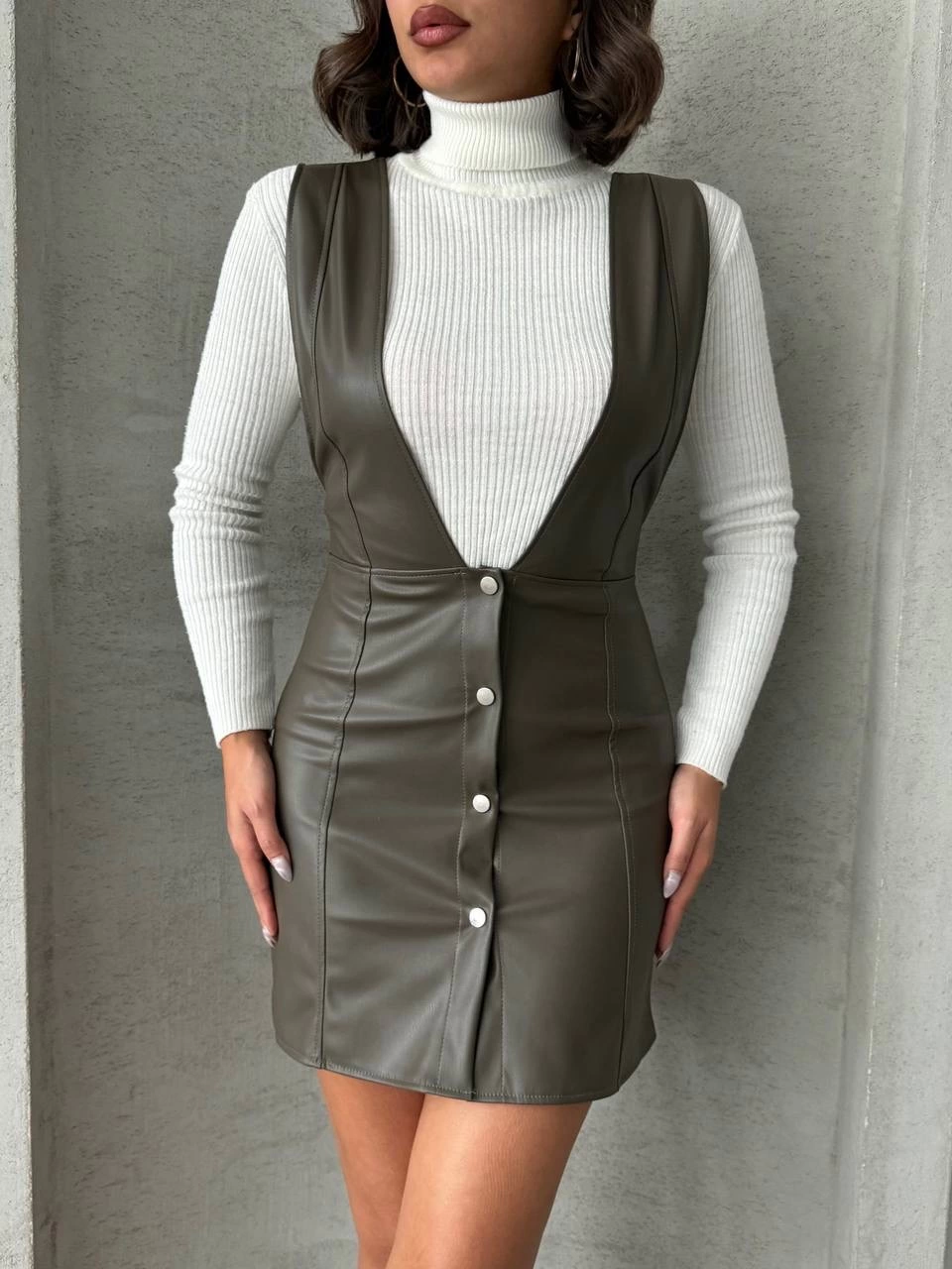 Deri jile elbise haki w24796 - Lisinya