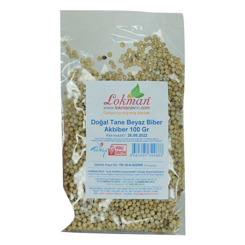 Doğal Tane Akbiber Beyaz Biber Beyaz Karabiber 100 Gr Paket - Lisinya