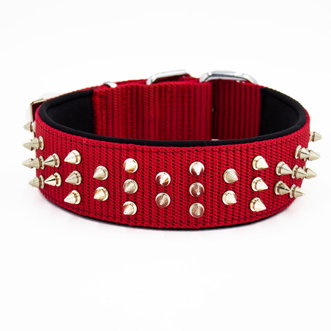 El Yapımı Çivili Köpek Boyun Tasması 5x55-65cm Kırmızı - Lisinya