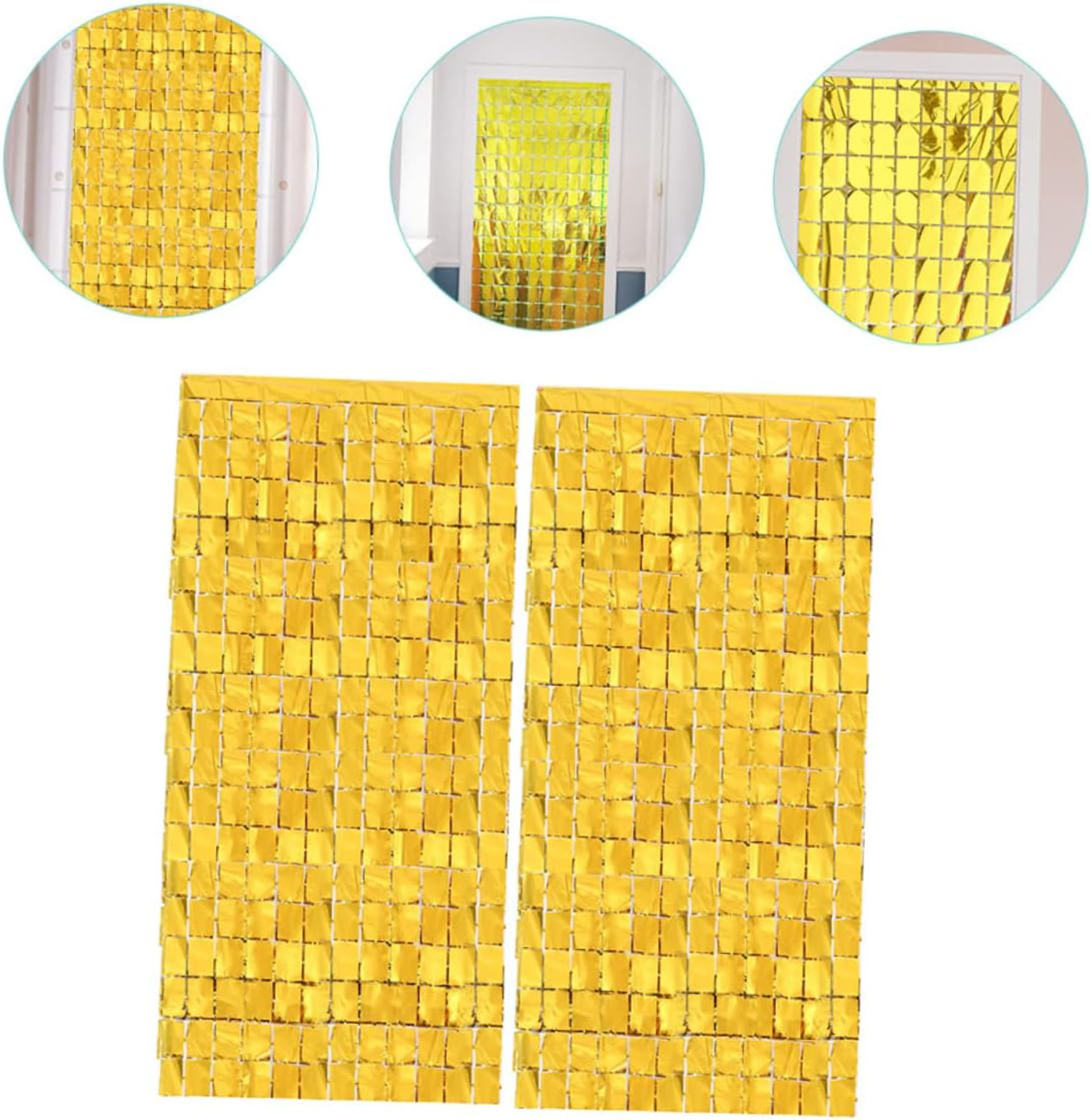 Ekstra Metalize Altın Renk Disko Dikdörtgen Kesim Kapı Perdesi Dekorasyon 1x2 Metre (Lisinya)