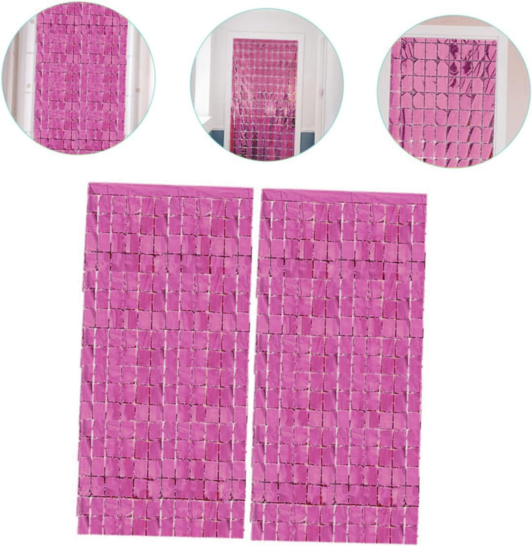 Ekstra Metalize Rose Gold Renk Disko Dikdörtgen Kesim Kapı Perdesi Dekorasyon 1x2 Metre (Lisinya)