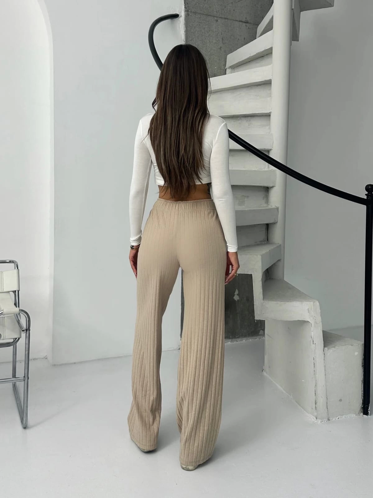 Fitilli şardonlu pantolon bej a4058 - Lisinya
