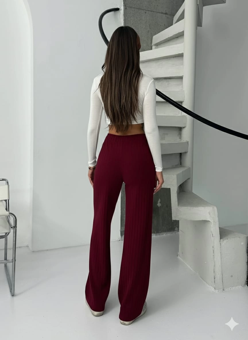 Fitilli şardonlu pantolon bordo a4058 - Lisinya Fitilli şardonlu pantolon bordo a4058 - Lisinya