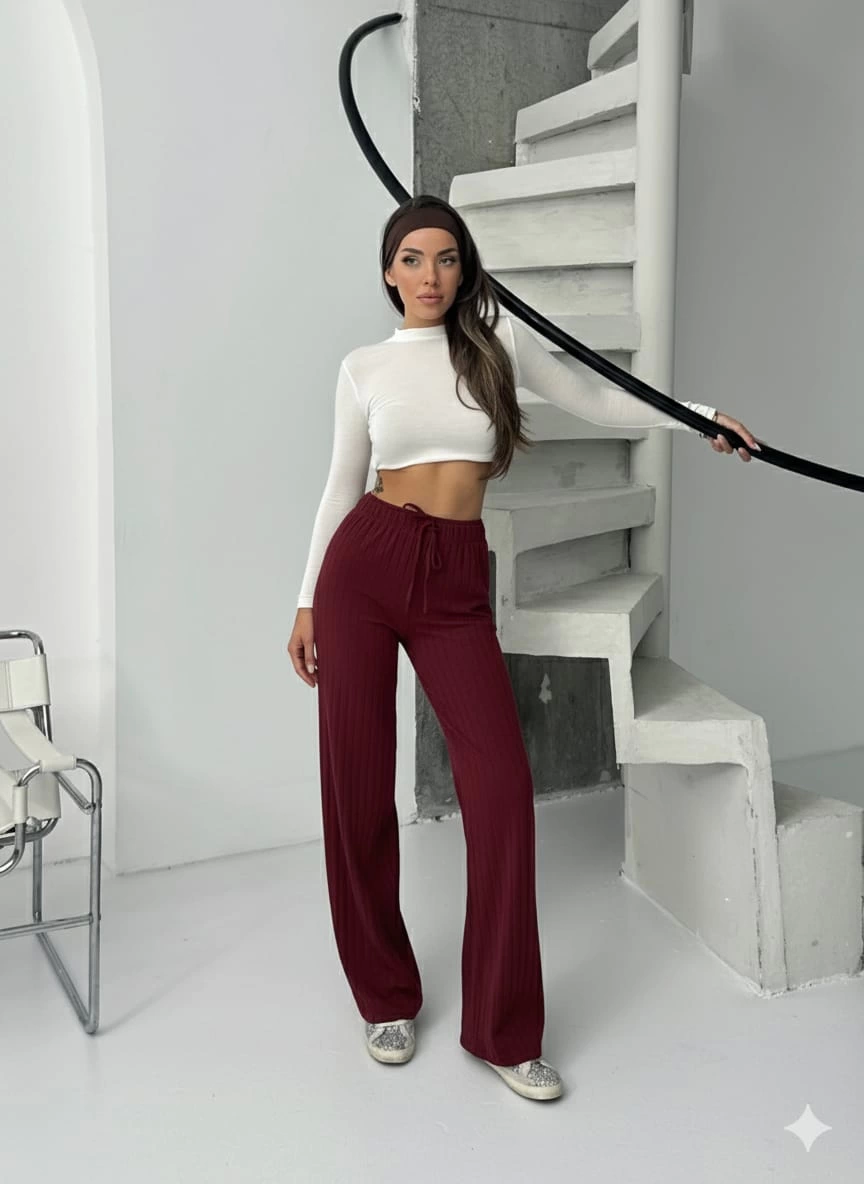 Fitilli şardonlu pantolon bordo a4058 - Lisinya Fitilli şardonlu pantolon bordo a4058 - Lisinya