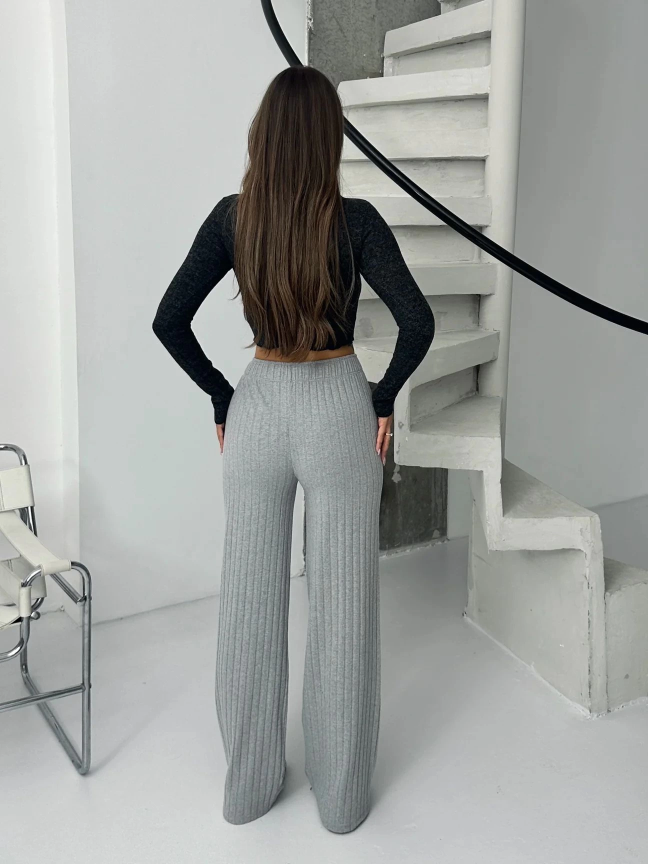 Fitilli şardonlu pantolon gri a4058 - Lisinya