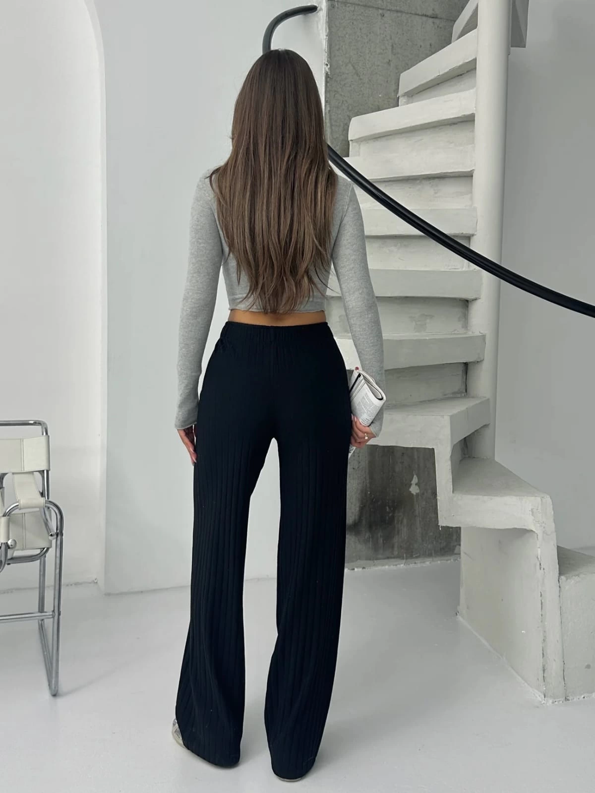 Fitilli şardonlu pantolon siyah a4058 - Lisinya