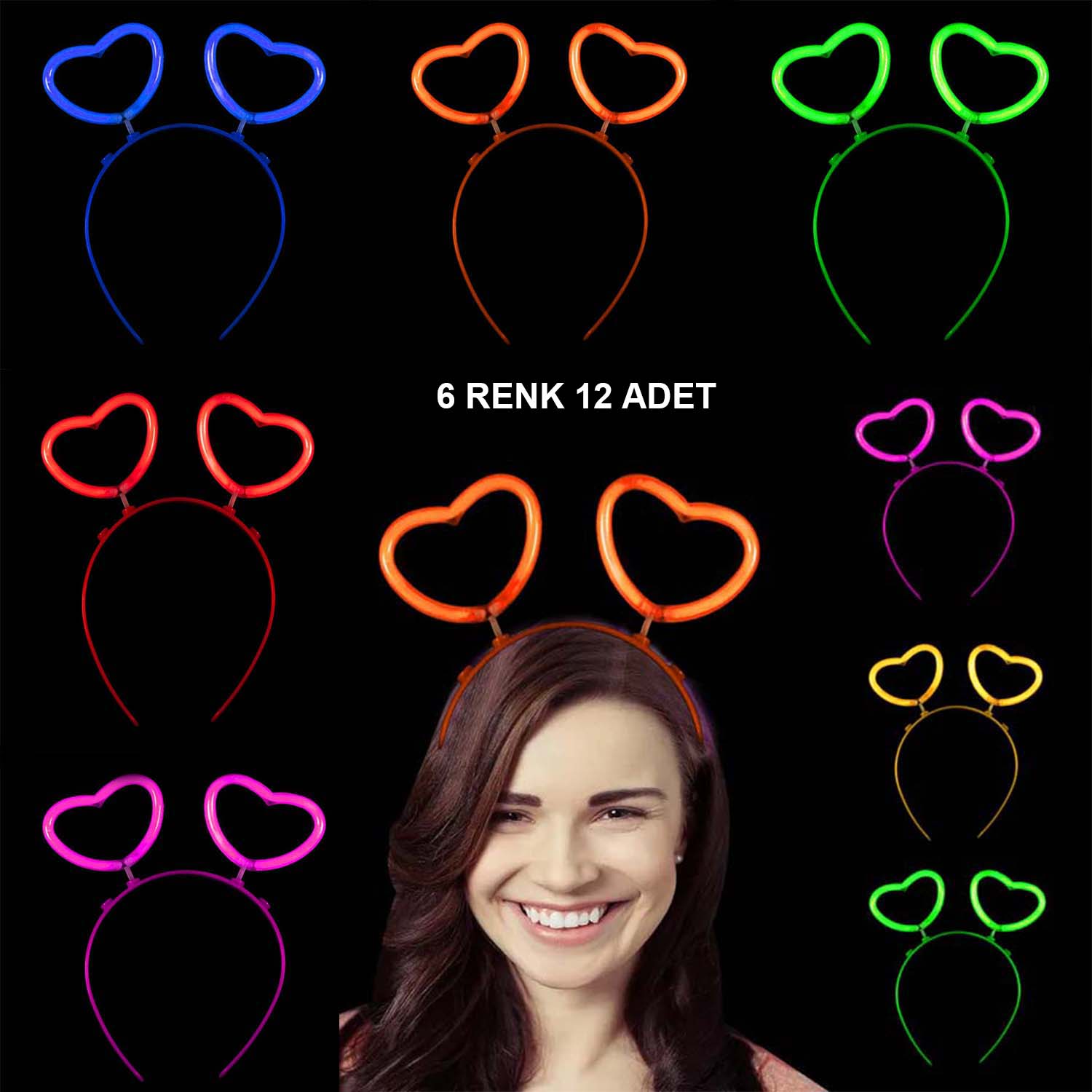 Glow Stick Karanlıkta Yanan Fosforlu Kalp Taç 12 Adet Glow Stick Karanlıkta Yanan Fosforlu Kalp Taç 12 Adet