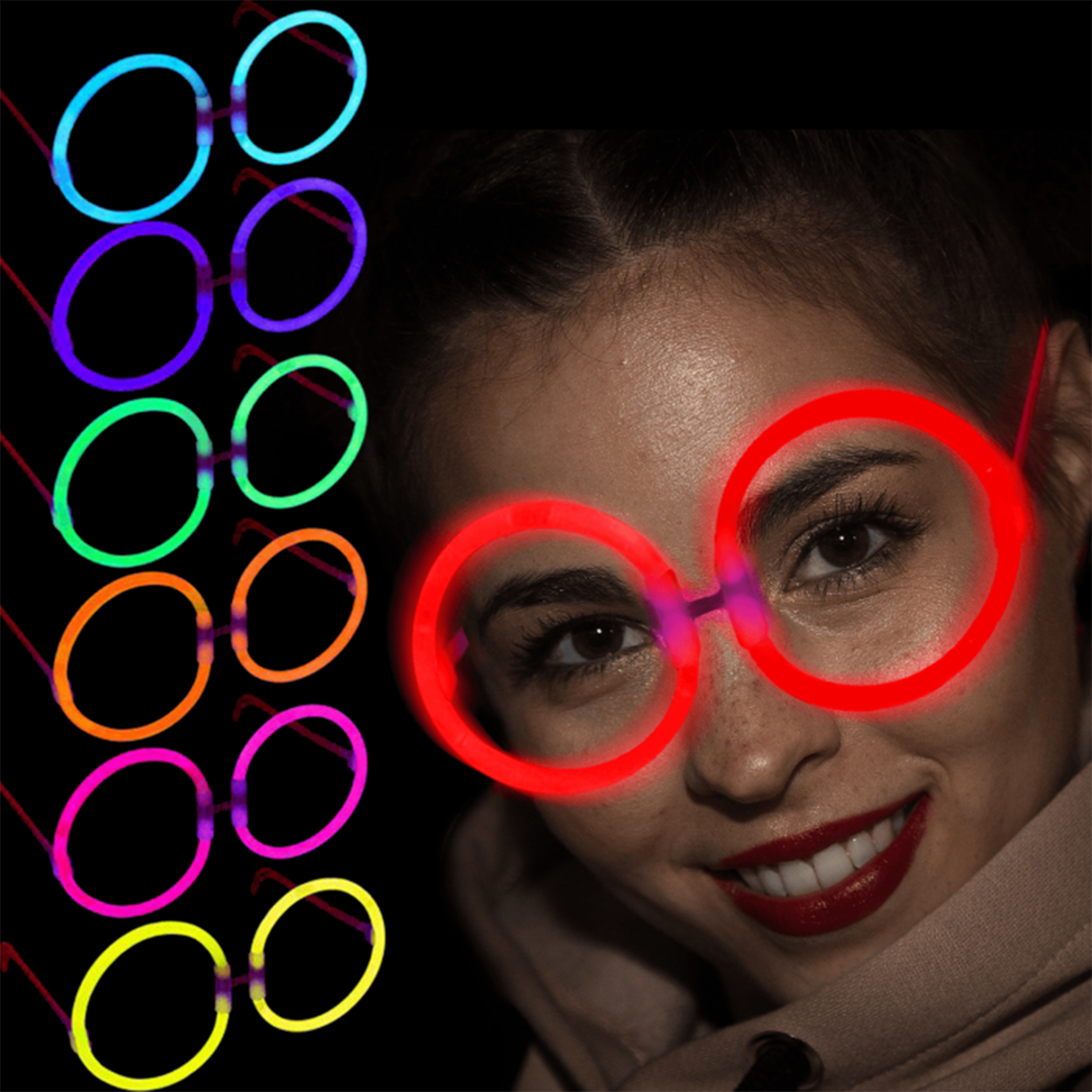Glow Parti Gözlüğü Glow Partisi Yuvarlak Şekilli Fosforlu Gözlük 6 Adet Glow Stick Parti Gözlüğü Glow Partisi Yuvarlak Şekilli Fosforlu Gözlük 6 Adet (Lisinya)