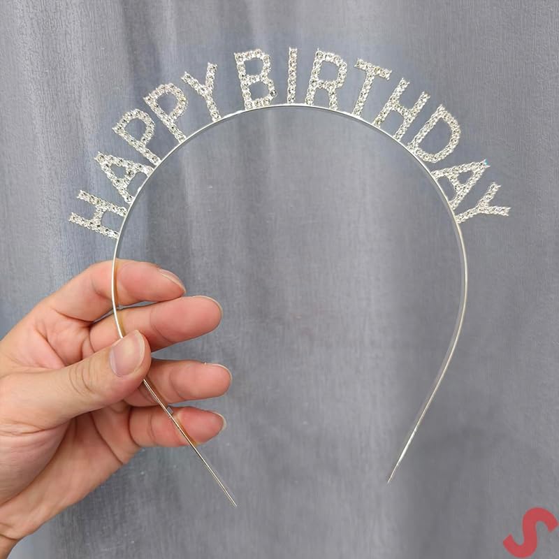 Gümüş Kristal Taşlı Happy Birthday Doğum Günü Tacı İthal Ürün A Kalite 17x16 cm (Lisinya)