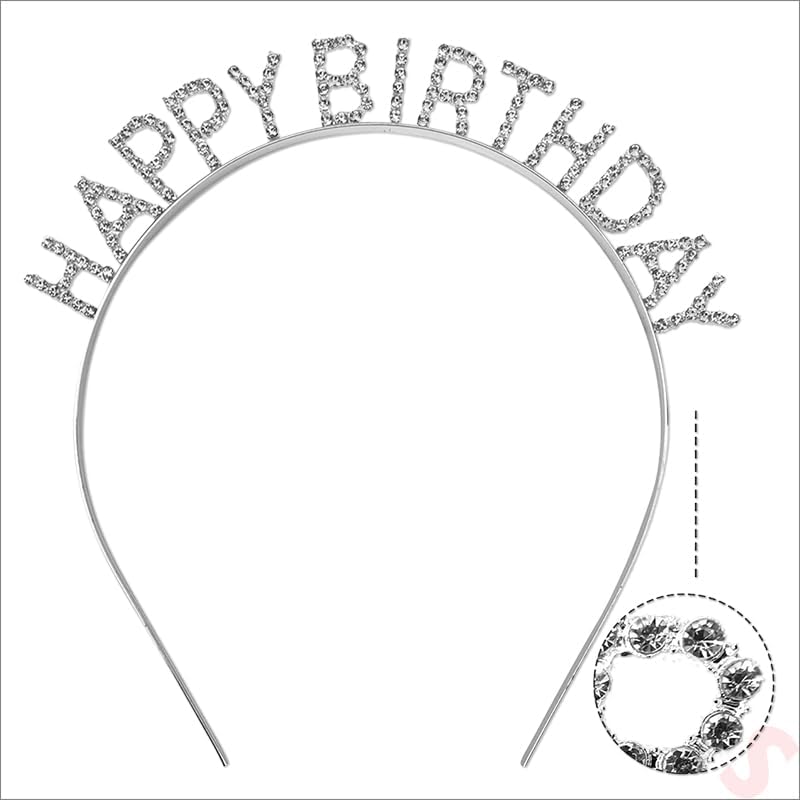 Gümüş Kristal Taşlı Happy Birthday Doğum Günü Tacı İthal Ürün A Kalite 17x16 cm (Lisinya)