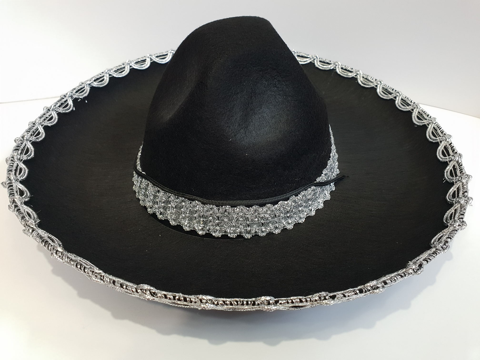 Gümüş Renk Şeritli Meksika Mariachi Latin Şapkası 55 cm Çocuk (Lisinya)