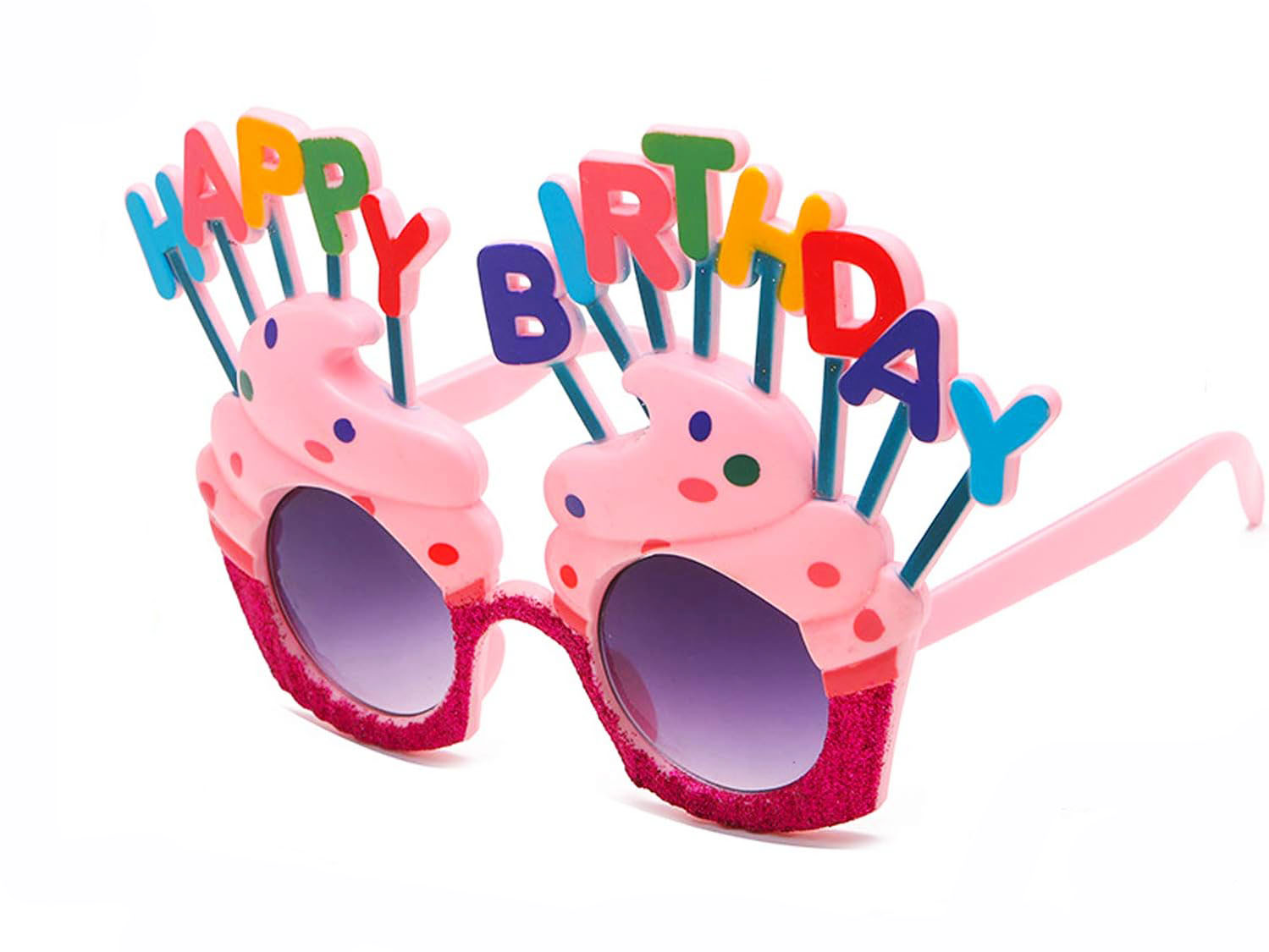 Happy Birthday Yazılı Pembe Fuşya Renk Parti Gözlüğü 12x7 cm (Lisinya)
