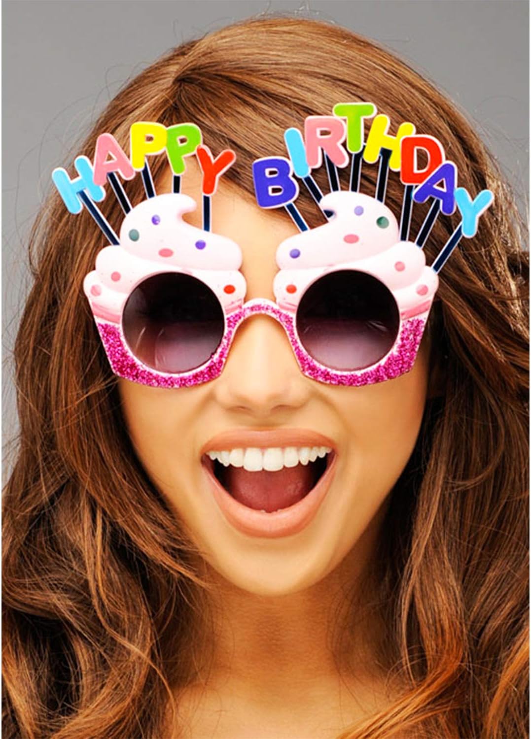 Happy Birthday Yazılı Pembe Fuşya Renk Parti Gözlüğü 12x7 cm (Lisinya)