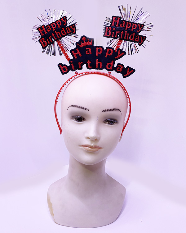 Happy Birthday Yazılı Püsküllü Neon Kırmızı Renk Doğum Günü Tacı 22x19 cm (Lisinya)