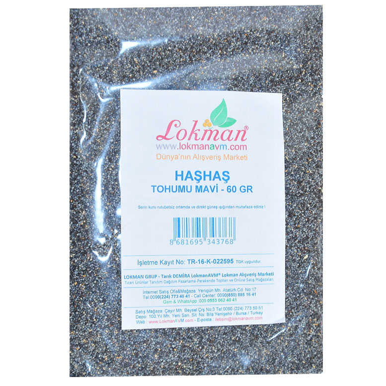 Haşhaş Tohumu Tane Doğal Mavi 60 Gr Paket - Lisinya